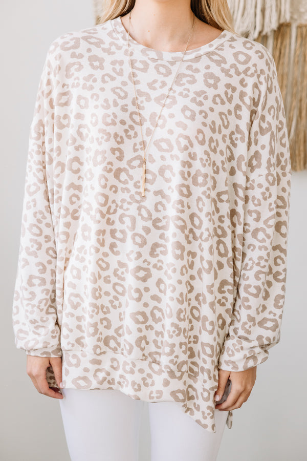 It's All Possible Taupe Brown Leopard Tunic