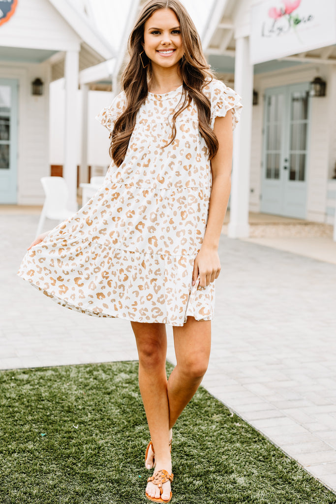 Talk About It Sand White Leopard Babydoll Dress - Trendy Dresses – Shop ...