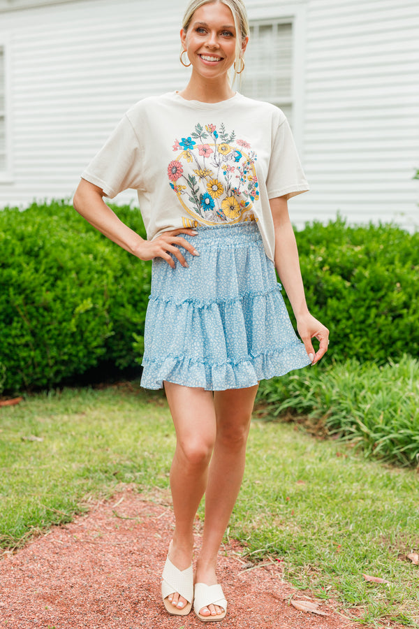 blue spotted skirt