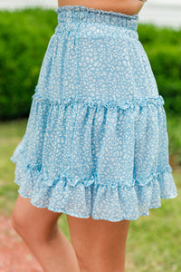 blue spotted skirt