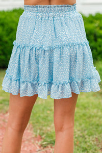 blue spotted skirt