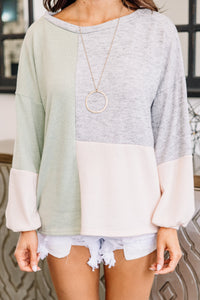 colorblock bubble sleeve sweater