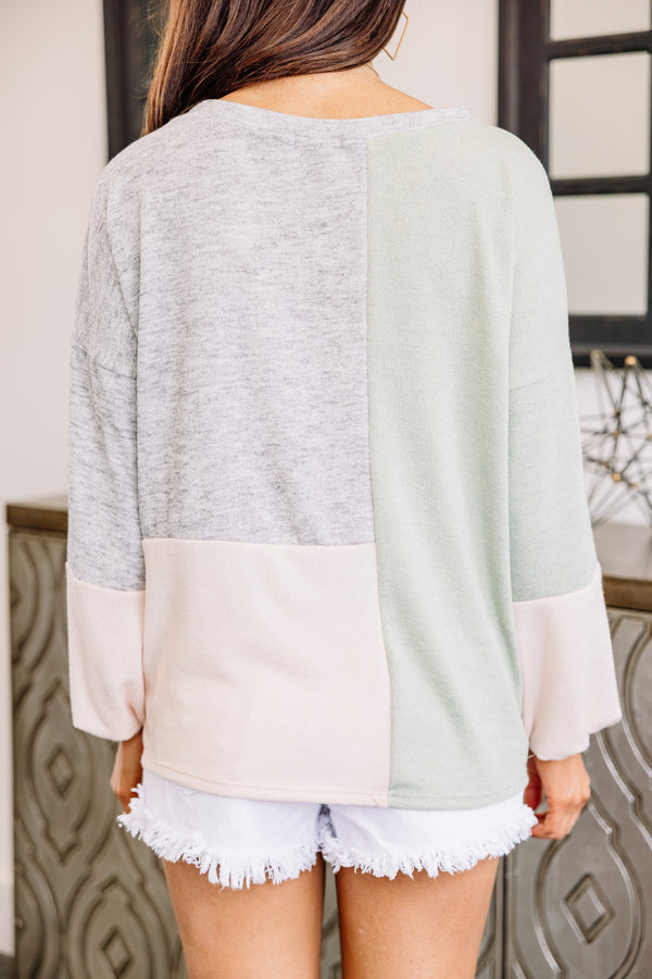 colorblock bubble sleeve sweater