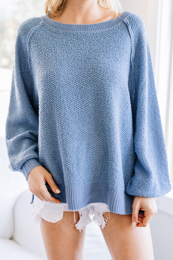 textured blue sweater