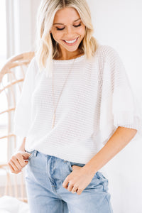 Be Available White Waffle Knit Top