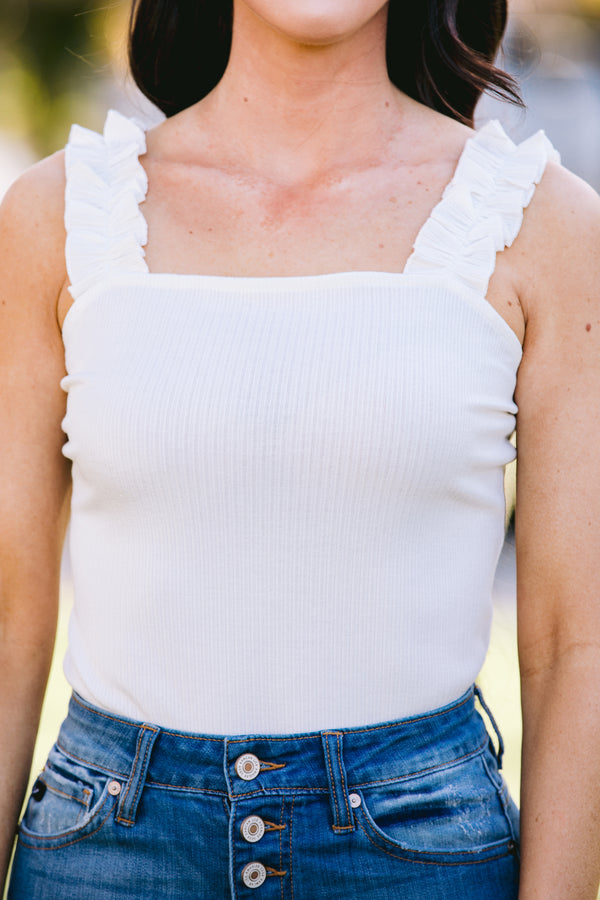 Come To You Ivory White Ruffled Tank