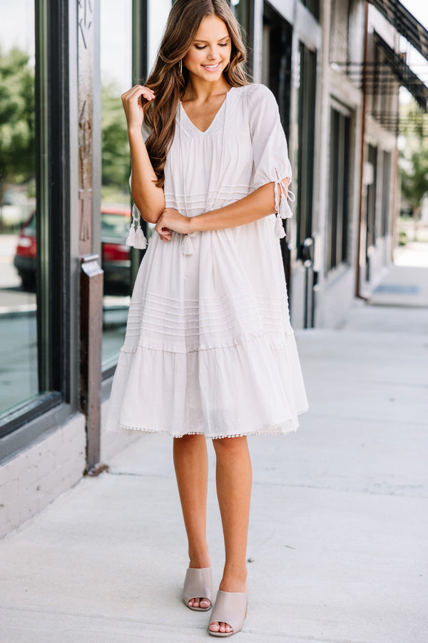 white ruffled midi dress