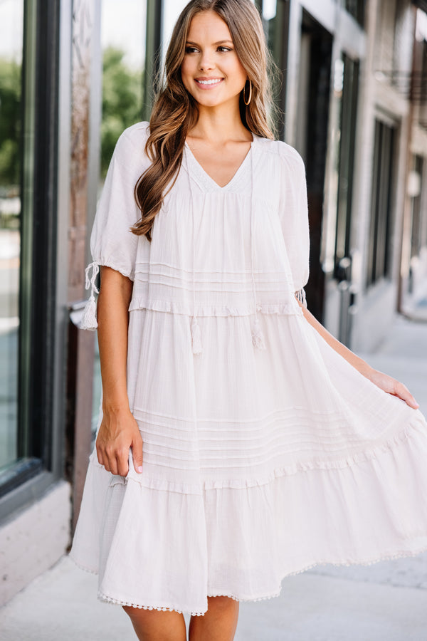 white ruffled midi dress