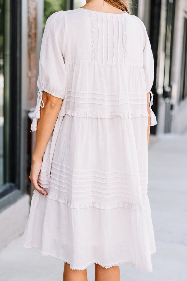 white ruffled midi dress