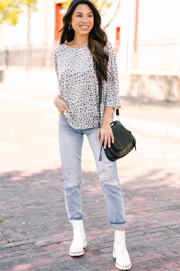 Take You Out Oatmeal White Spotted Top