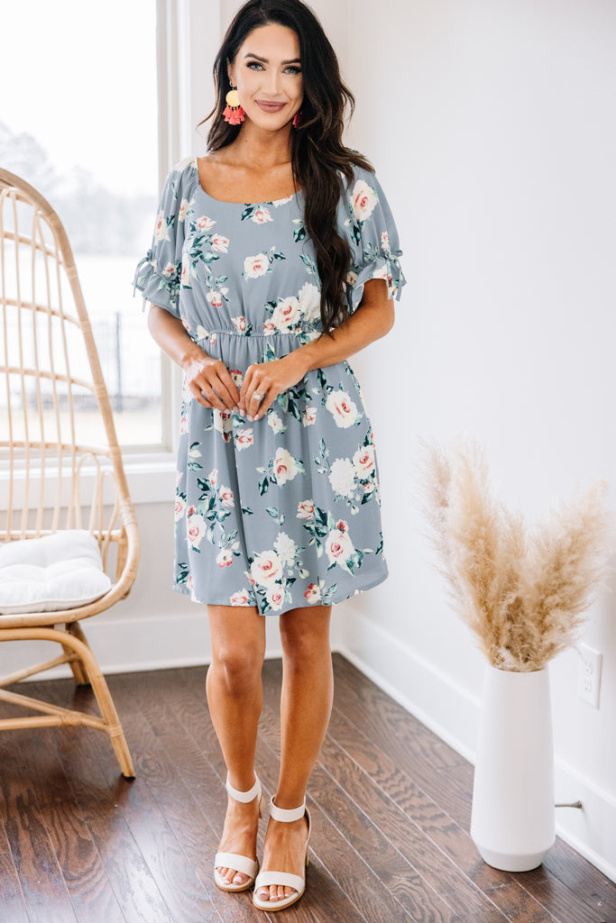 What You Mean Dusty Blue Floral Dress - Feminine Floral Dresses – Shop ...