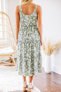 Listen To Your Heart Sage Green Ditsy Floral Midi Dress