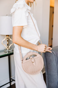 Give You A Wink Nude Brown Woven Vegan Leather Crossbody