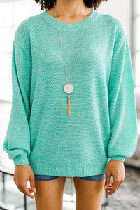 The Slouchy Mint Green Bubble Sleeve Sweater