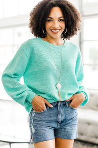The Slouchy Mint Green Bubble Sleeve Sweater