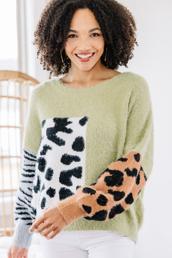 fuzzy animal print sweater