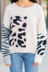 colorblock animal print sweater
