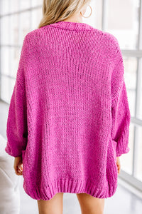 bright pink chenille cardigan