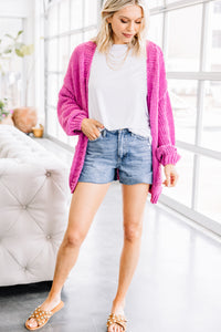 bright pink chenille cardigan