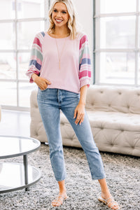 casual pink striped top