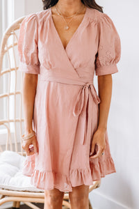 feminine pink wrap dress