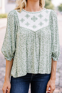 Come Back To Me Moss Green Floral Top
