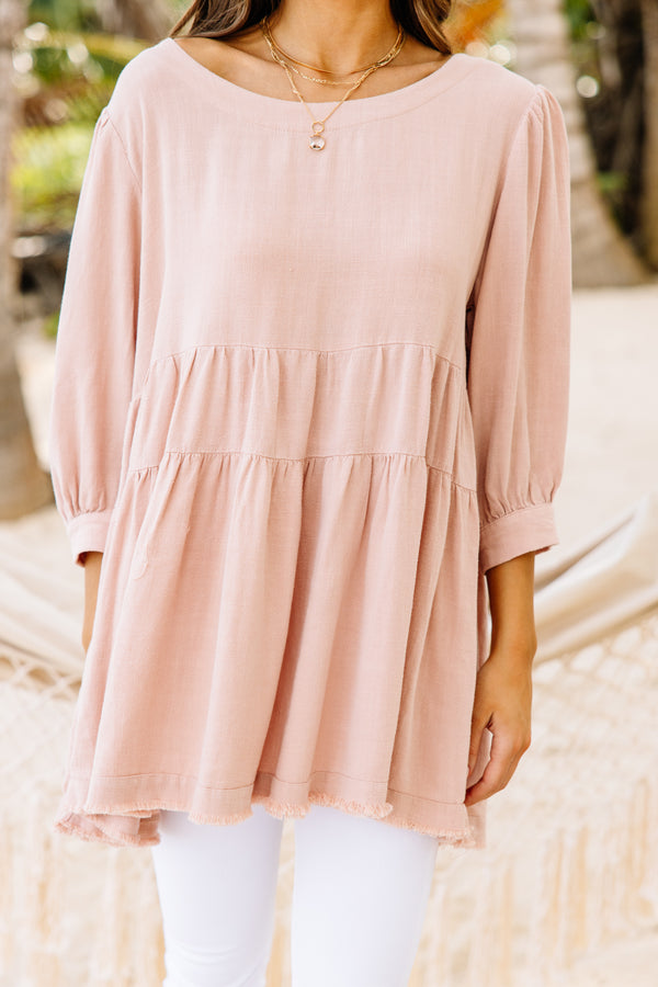 Light Pale Blush Pink Tiered Tunic - Casual Trendy Tunics – Shop the Mint