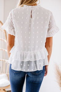 swiss dot short sleeve blouse