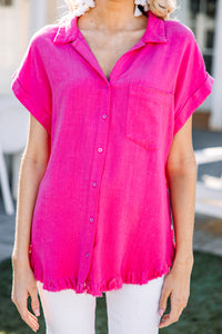 What's Next Fuchsia Pink Spotted Top