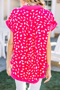 What's Next Fuchsia Pink Spotted Top