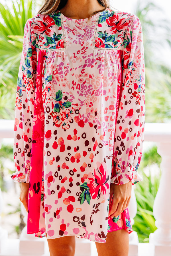 Vibrant Fuchsia Pink Mixed Print Dress - Women's Spring Dresses