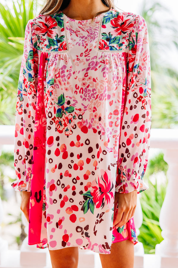 pink and red print dress Pink and Red Jacquard Floral Midi Dress