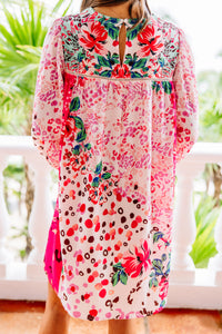 Feeling Compelled Fuchsia Pink Mixed Print Dress