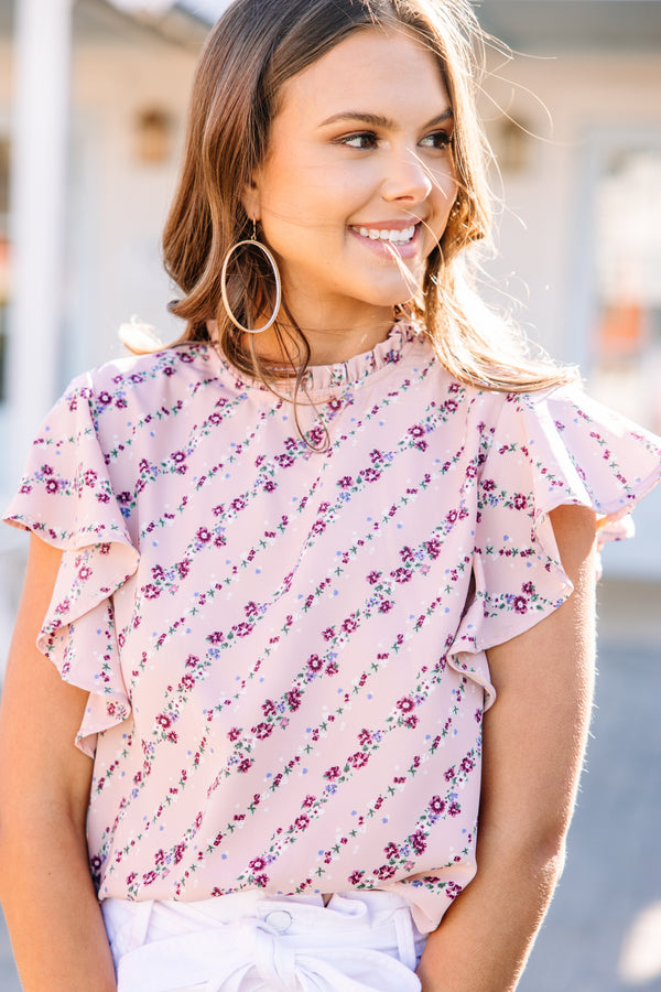 In The Morning Sun Blush Pink Ditsy Floral Blouse