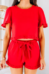 Let's Get Going Tomato Red Ruffled Crop Top