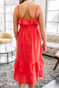 ruffled red midi dress