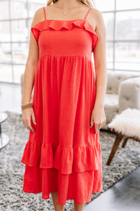 ruffled red midi dress