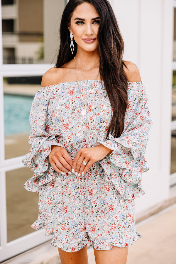 Walk This Way Mint Green Ditsy Floral Romper