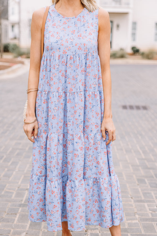 As A Matter Of Fact Blue Ditsy Floral Midi Dress