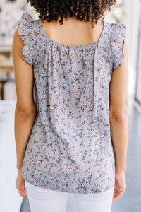 Best Day Ever Gray Ditsy Floral Tank