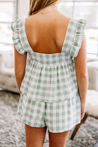 Off To The Park Sage Green Gingham Set