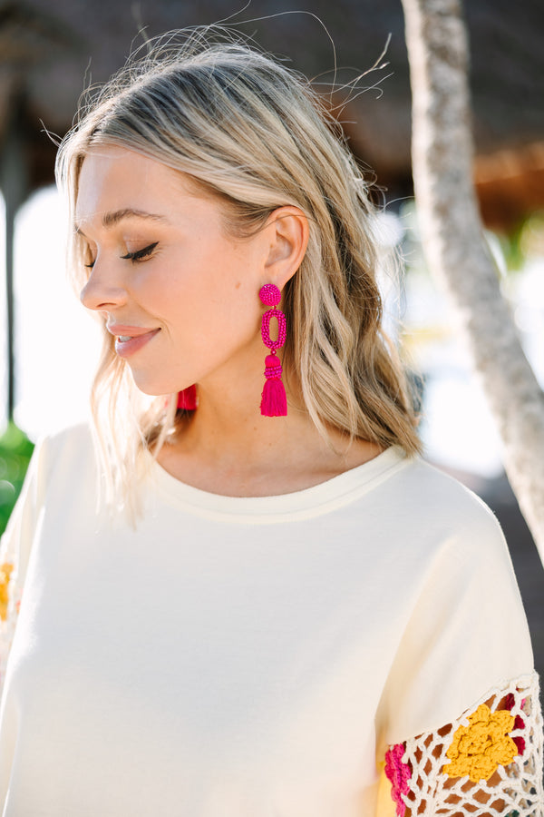 All For Fun Hot Pink Beaded Earrings