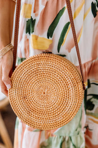 natural straw round purse