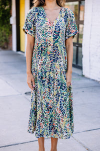 green floral midi dress