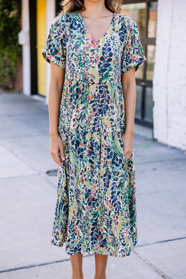 green floral midi dress