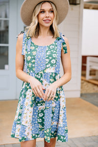 blue and green floral dress