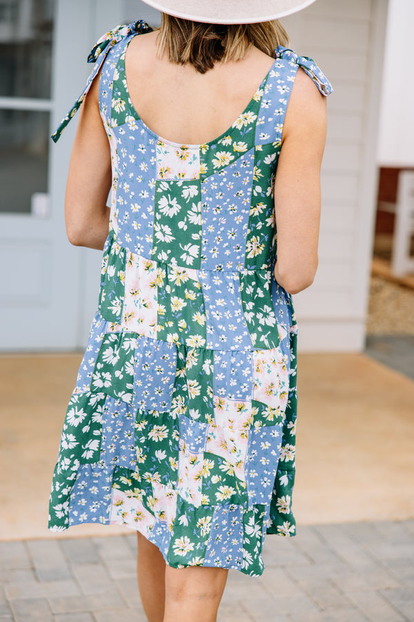 blue and green floral dress