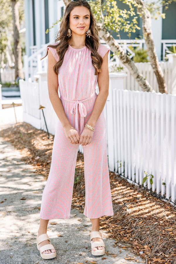 Ribbed Athletic Jumpsuit - Pink