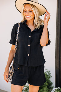 black button down top