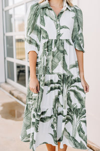 palm print midi dress